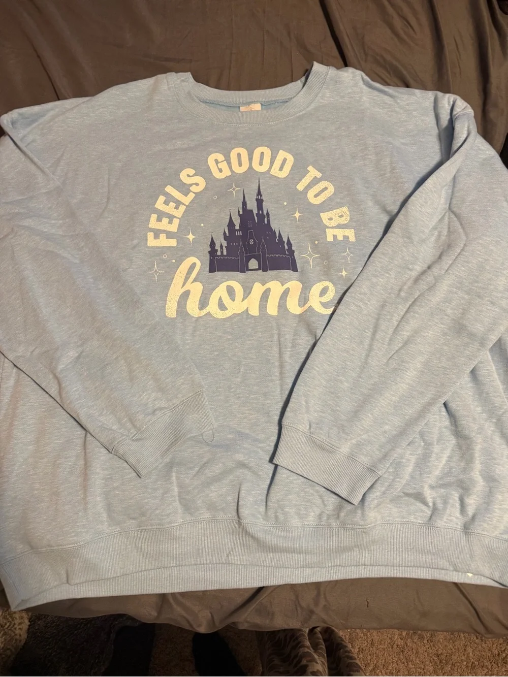 Disney Light Blue Crewneck Sweatshirt with Navy Castle Graphic